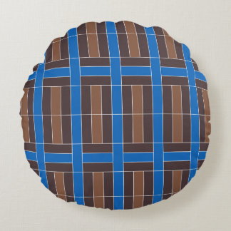 Modern Blue and Brown Geometric Plaid Pattern | Rund Kudde