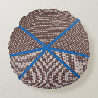 Modern Blue and Brown Geometric Round Pillow  Rund Kudde
