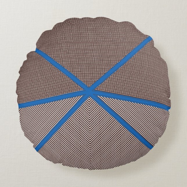 Modern Blue and Brown Geometric Round Pillow  Rund Kudde (Framsidan)