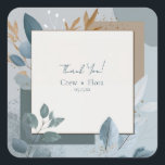 Modern Blue and Gold Geometric Botanical Wedding  Fyrkantigt Klistermärke<br><div class="desc">Bring modern sophistication to your wedding with this Modern Blue and Gold Geometric Botanical Wedding Sticker, a seamless fusion of sleek contemporary design and organic elegance. This stylish sticker features layered geometric shapes in soft blue, muted earth tones, and warm golden hues, perfectly complemented by delicate botanical illustrations of textured...</div>