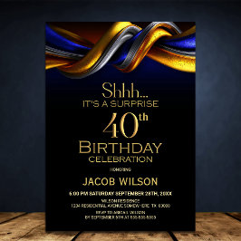 Modern Blue and Gold Surprise 40th Birthday Party Inbjudningar