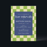 Modern Blue and Grönt Checkerboard Pub Mitzvah Inbjudningar<br><div class="desc">Modern Blått och Grönt Checkerboard Pub Mitzvah-inbjudan</div>