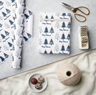 Modern Blue and Guld God jul Träd Roll Presentpapper