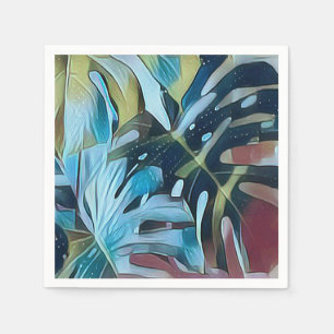 Modern Blue and Moody Monstera Löv Decoupage Pappersservett
