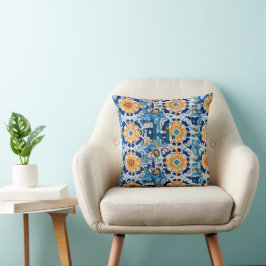 Modern Blue and Orange Tile Monogram Kudde