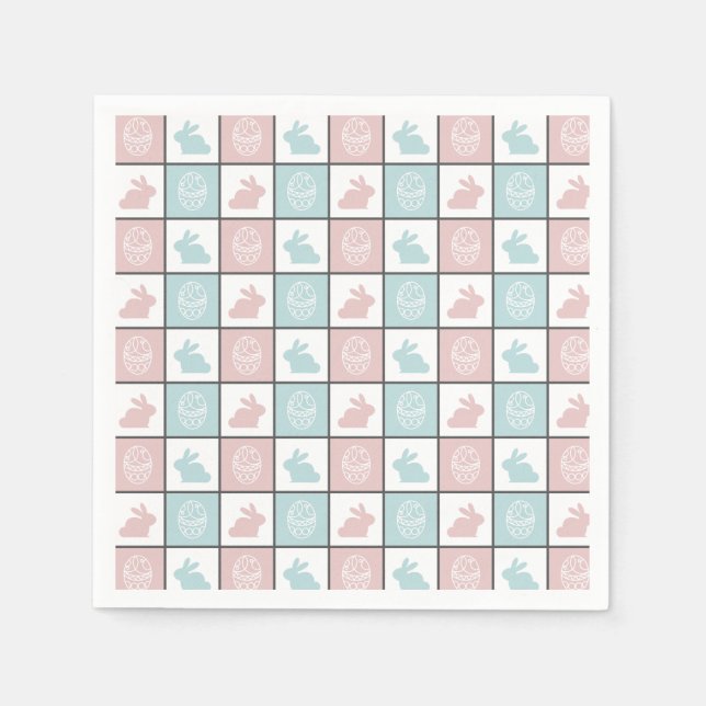 Modern Blue and Rosa Påskhare Egg Cute Mönster Pappersservett (Framsidan)