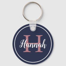 Modern Blue and Rosa Script Monogram Namn Nyckelring