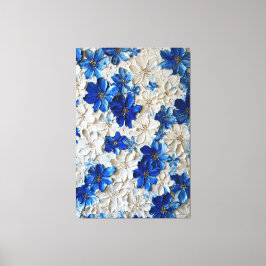 Modern Blue and White Floral Abstract Wall Art   Canvastryck