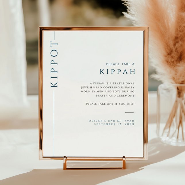 Modern Blue and White Pub Mitzvah Kippah Sign Poster (Skapare uppladdad)