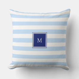 Modern blue and white stripes pattern monogram kudde