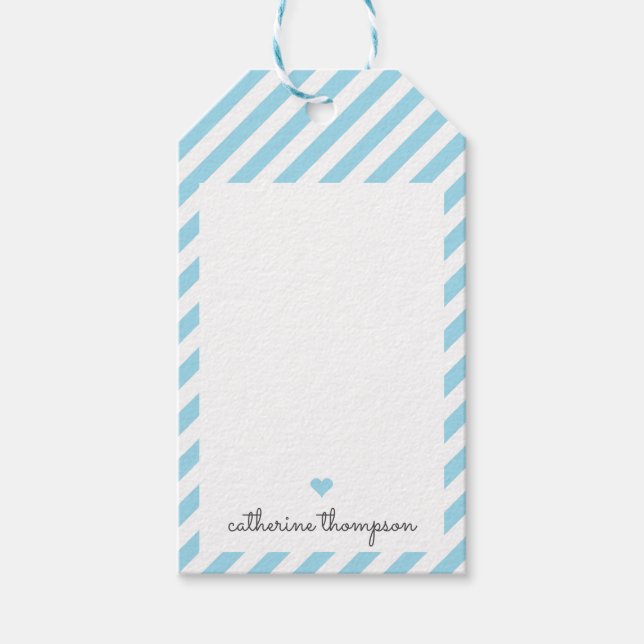 Modern Blue Aqua Heart Girly Cute Feminine-skript Presentetikett (Framsidan)