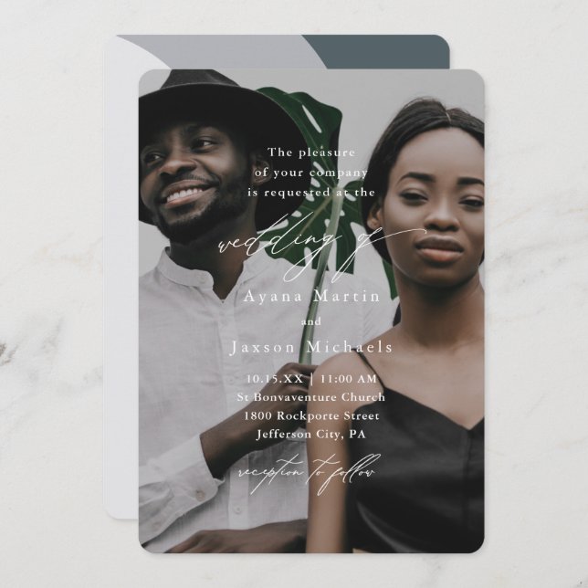 Modern Blue Arches One Photo Bröllop Inbjudningar (Fram/baksida)