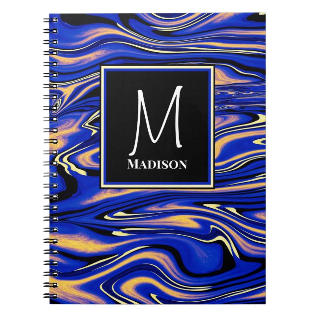 Modern Blue Artsy Abstrakt Watercolor Monogram Anteckningsbok (Framsidan)