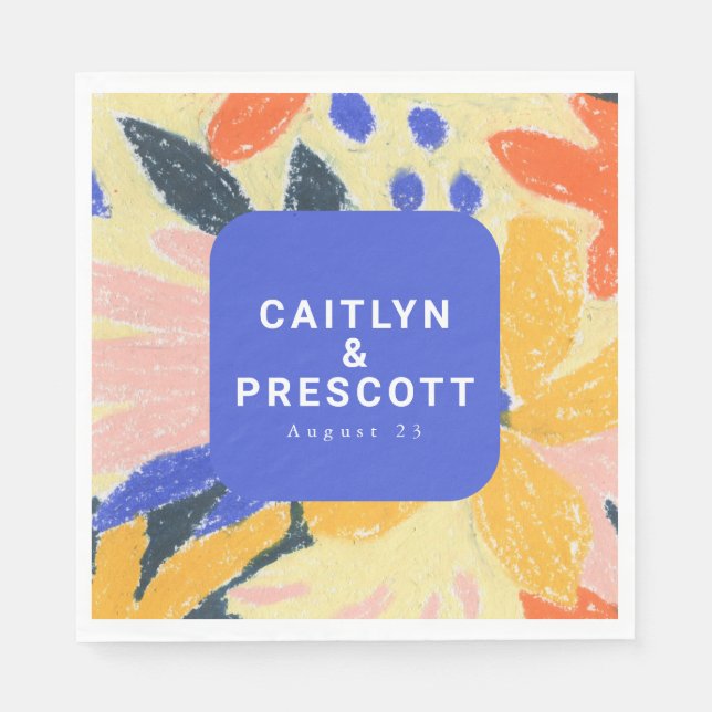 Modern Blue Artsy Abstrakten Botanical Bröllop Pappersservett (Framsidan)