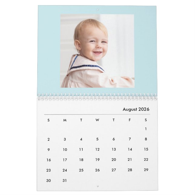 Modern Blue Baby Boy Family Photo Calendar 2026 Kalender (Aug 2026)