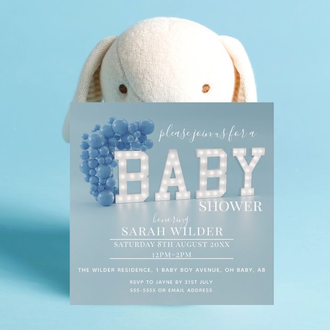 Modern Blue Balloon Arch Pojke Shower Inbjudningar (Just add your Baby Shower details!)