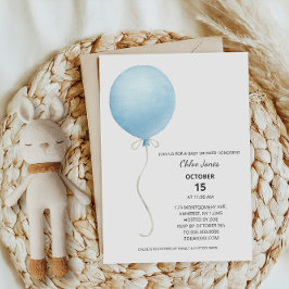 Modern Blue Balloon Boy Shower Inbjudningar