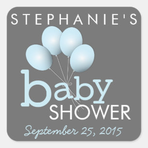 Modern Blue Balloon Boy Shower Sticker Fyrkantigt Klistermärke