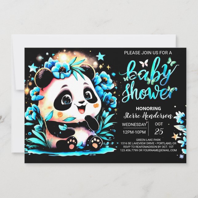 Modern Blue Bamboo Panda Boy Shower Inbjudningar (Framsida)