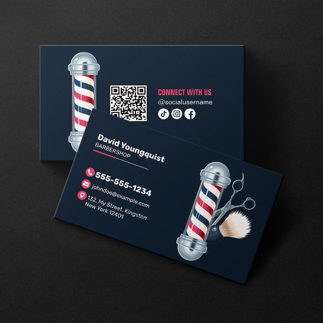 Modern Blue Barbershop Frisör Stylist QR-kod Visitkort (Skapare uppladdad)