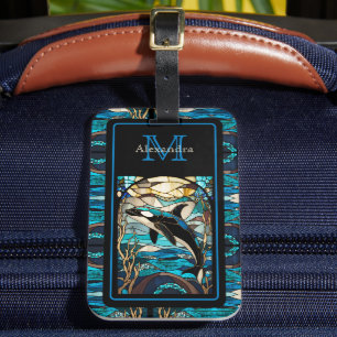 Modern Blue Beach Life Orca Whale i havet Bagagebricka