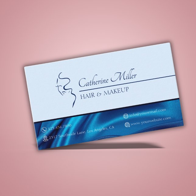 Modern Blue Beauty Salon Hair Makeup Artist Visitkort (Modern Blue Beauty Salon Hair Makeup Artist Business Card)