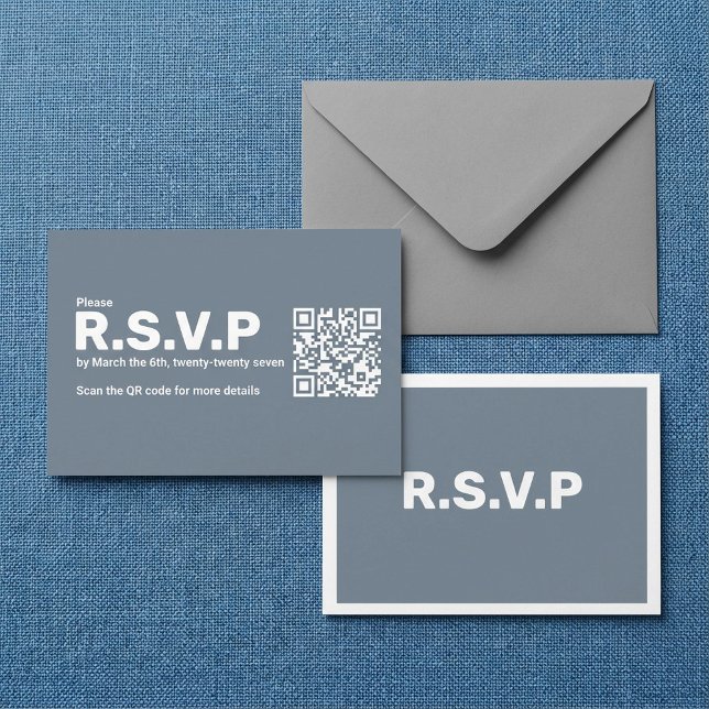 Modern Blue Big OSA QR Code Bröllop Tilläggskort (Modern Blue big RSVP QR Code Wedding Enclosure Card.)