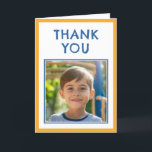 Modern Blue Birthday Kids Photo Tack Kort<br><div class="desc">Modern Blue Birthday Kids Photo - tackkort. Ett sött födelsedagstack för dina vänner och din familj. Ladda upp fotot och anpassa kortet med ditt namn och din text. Underbart tack för att du fick kort för pojkar.</div>