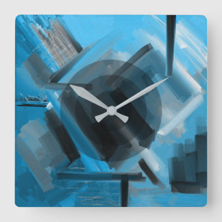 Modern Blue Black Grått Dynamic Abstrakt Art Fyrkantig Klocka