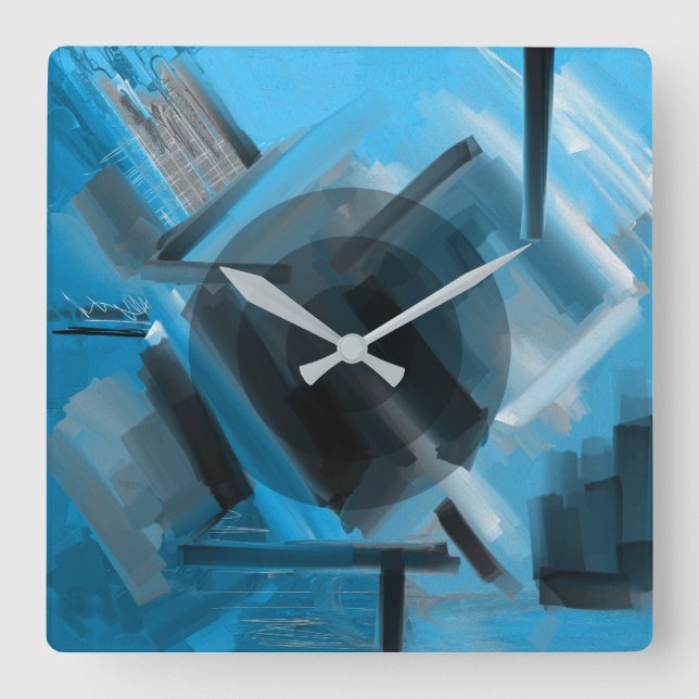 Modern Blue Black Grått Dynamic Abstrakt Art Fyrkantig Klocka (Framsida)