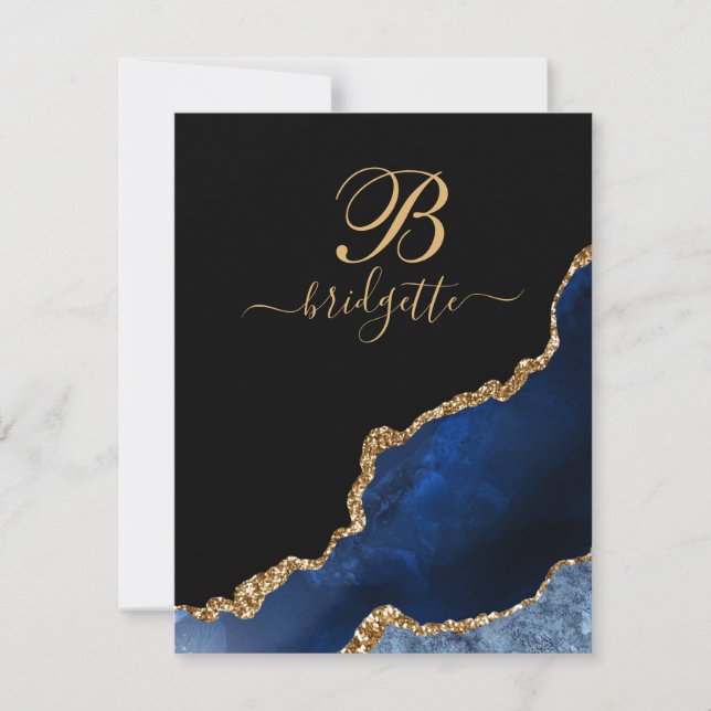 Modern Blue Black Guld Agate Geode Anteckningskort (Framsida)