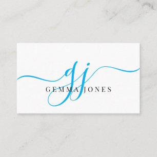 Modern Blue Black Monogram Feminine-skript Namn Visitkort
