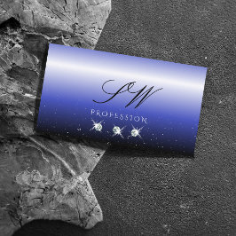 Modern Blue Black Ombre Gnistra Diamonds Monogram Visitkort