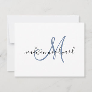 Modern Blue Black Script Monogram Note Card Anteckningskort