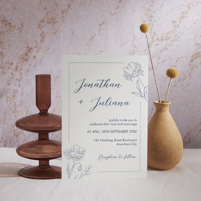 Modern Blue Blommigt Bröllop Inbjudningar (Modern Blue Floral Wedding Invitation)
