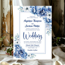 Modern Blue Blommigt Bröllop