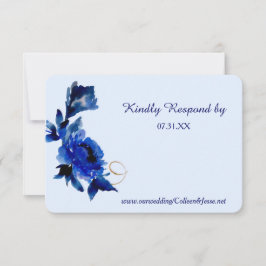 Modern Blue Blommigt Guld Swirl Bröllop OSA Kort
