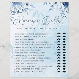 Modern Blue Blommigt Mamma eller Baby Shower Game