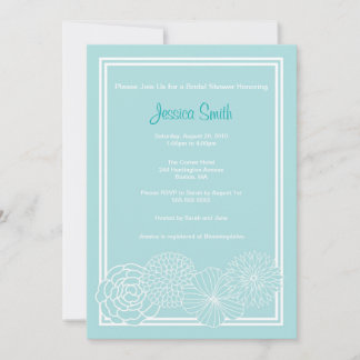 Modern Blue Blommigt Möhippa Inbjudan