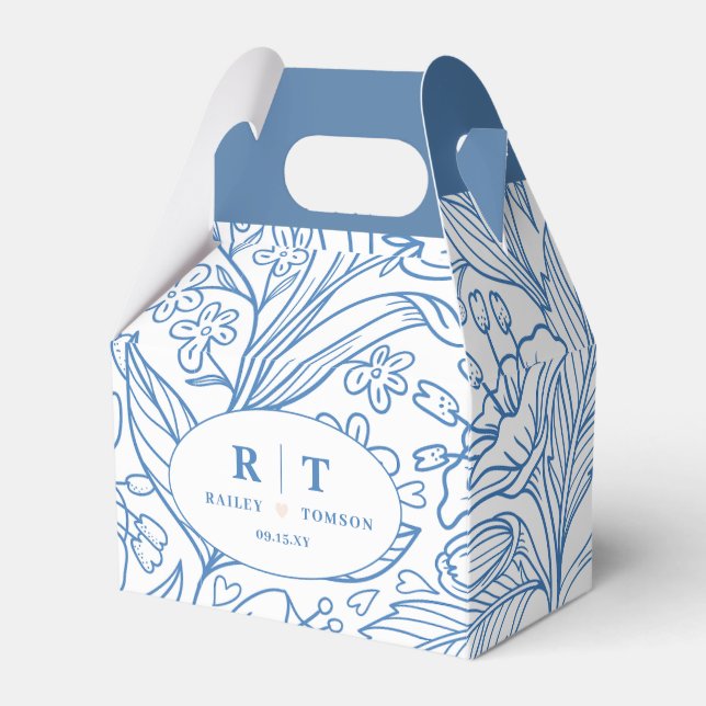 Modern Blue Blommigt Monogram Tack Bröllop Presentaskar (Framsidan Sidan)