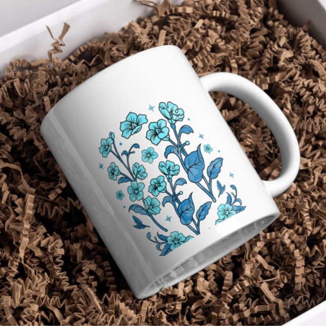 Modern BLUE Blommigt-ROYAL PERSONALISERA Mugg (Elegant Floral Design)