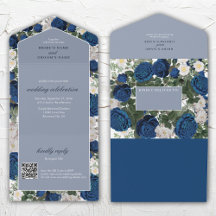 Modern Blue Blommigt Watercolor Elegant bröllop