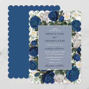 Modern Blue Blommigt Watercolor Elegant bröllop Inbjudningar