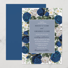 Modern Blue Blommigt Watercolor Elegant bröllop Inbjudningar