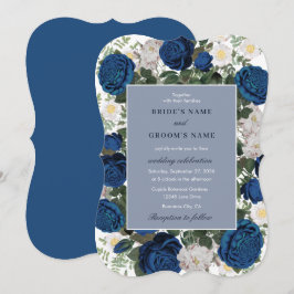 Modern Blue Blommigt Watercolor Elegant bröllop Inbjudningar