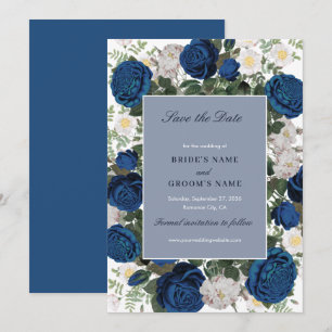 Modern Blue Blommigt Watercolor Elegant bröllop Spara Datumet