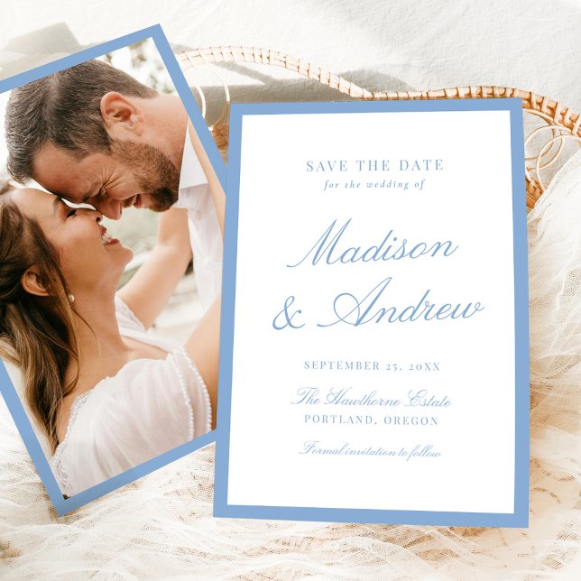 Modern Blue Border Photo Wedding Spara Datumet (Skapare uppladdad)