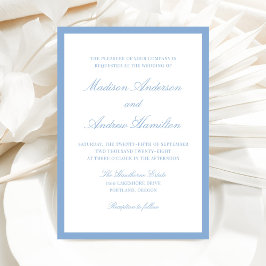 Modern Blue Border Wedding Inbjudningar