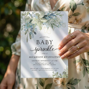 Modern Blue Botanical Eucalyptus Baby Sprinkle Inbjudningar