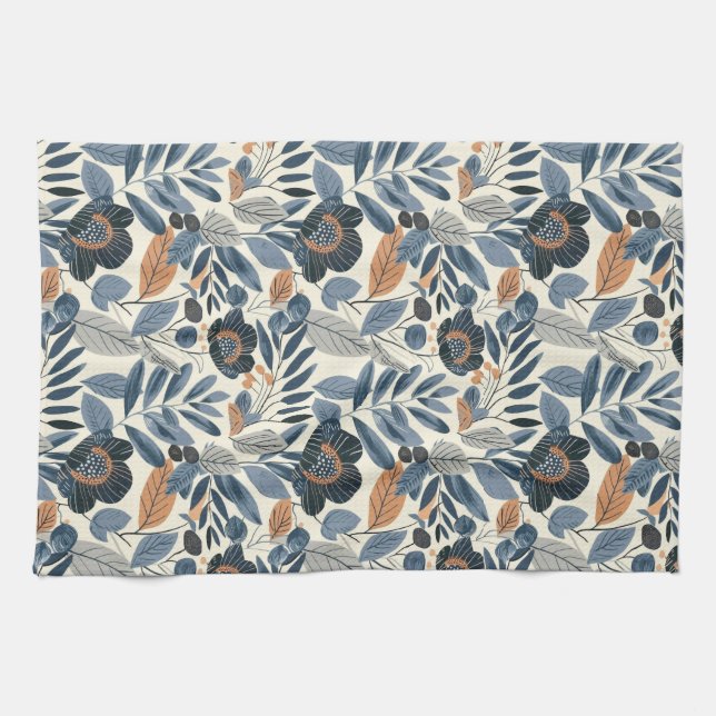 Modern Blue Botanical Spring Floral Kitchen Towels Kökshandduk (Horisontell)